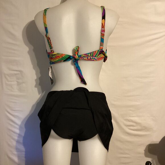 2142 NWT Bikini Bay MM38B CTBL Funky Feathers Cup Size Top with skirted bottom - Picture 4 of 5